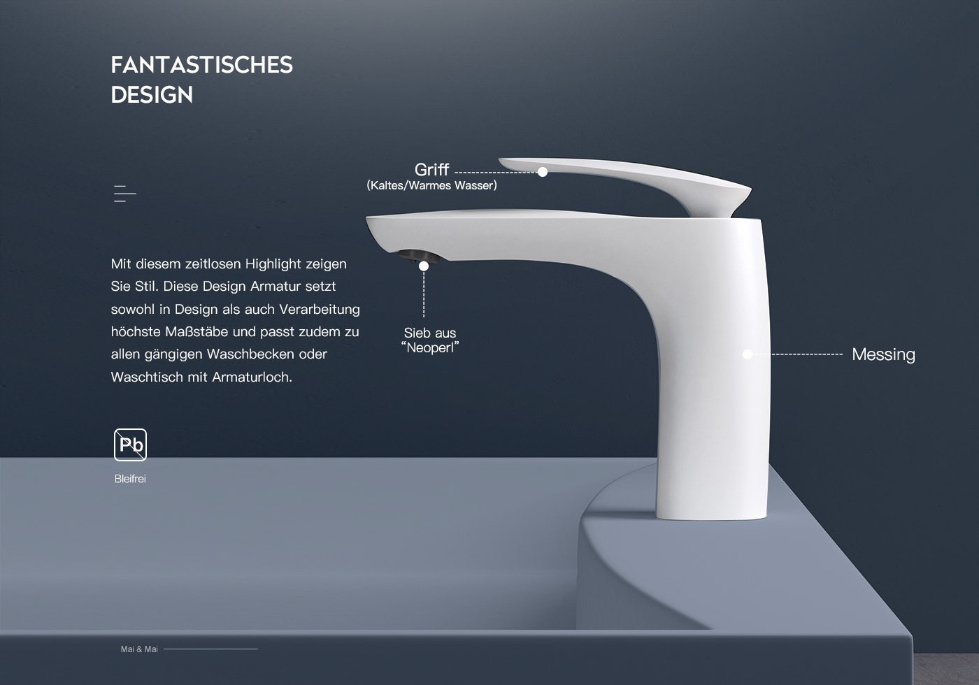 Bad Armatur Weiß Einhebelmischer Wasserhahn Messing verchromt